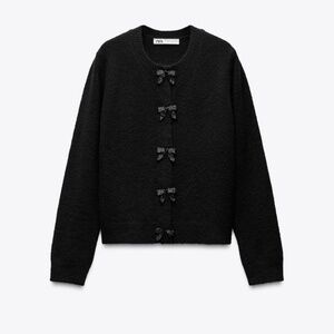 ZARA Black‎ Wool Blend Bow Cardigan